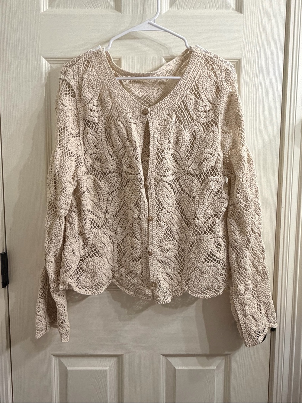 Women’s Crochet Button-Front Cardigan Sweater - Cream